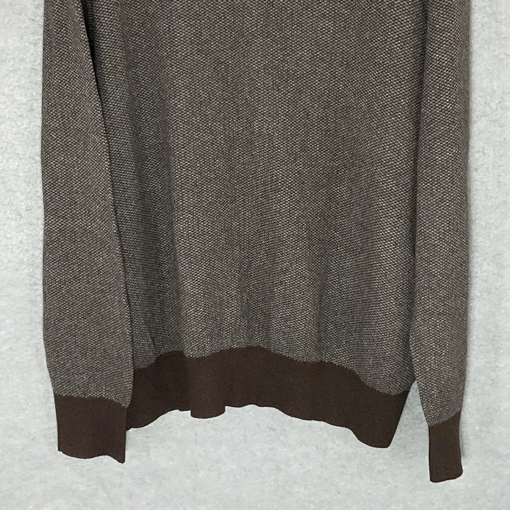 Eddie Bauer Sweater Mens XL V-Neck Brown Cotton‎ Cashmere Blend Knit Top